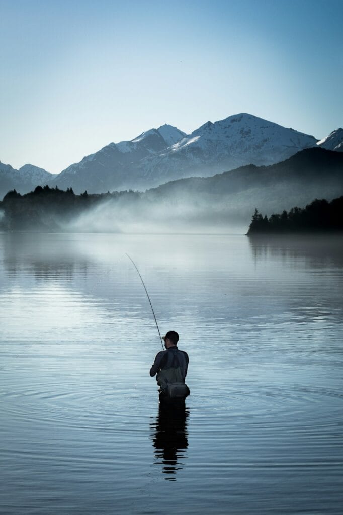 Bass fishing in the rain on a lake