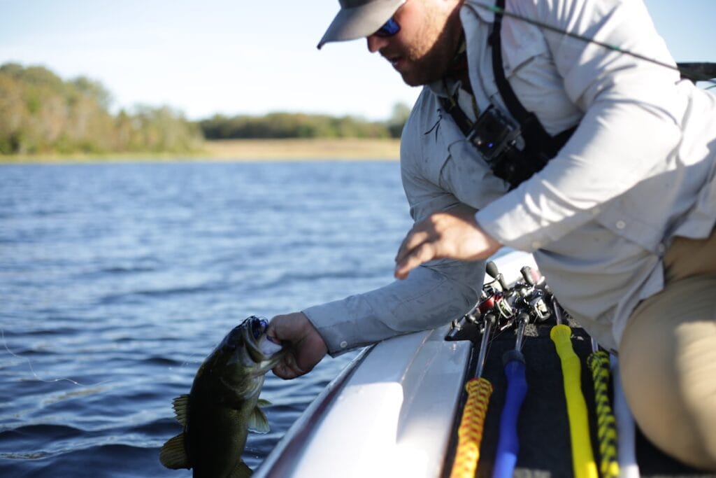 Chatterbait bladed jig for bass fishing through vegetation