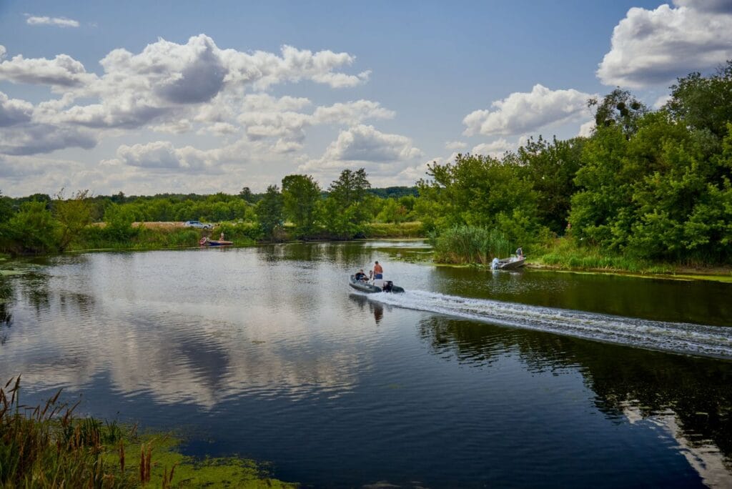 Boats on a lake on a summer day