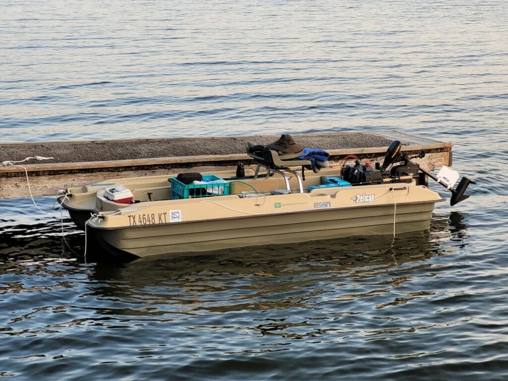 Fishing boat on a calm lake
